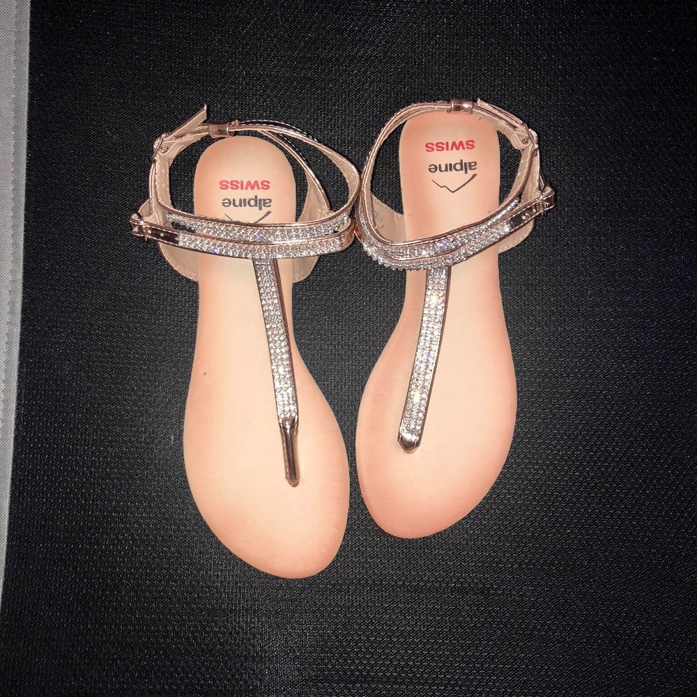 NWOT Gold with rhinestones straps- thong style